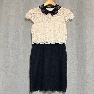 Betsey Johnson Mini Dress Women 6 - 8 Medium Cream Black Floral Lace Y2K